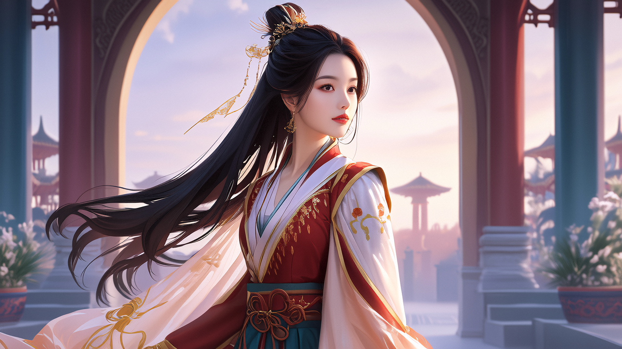 Traditional Chinese woman in elegant hanfu dress